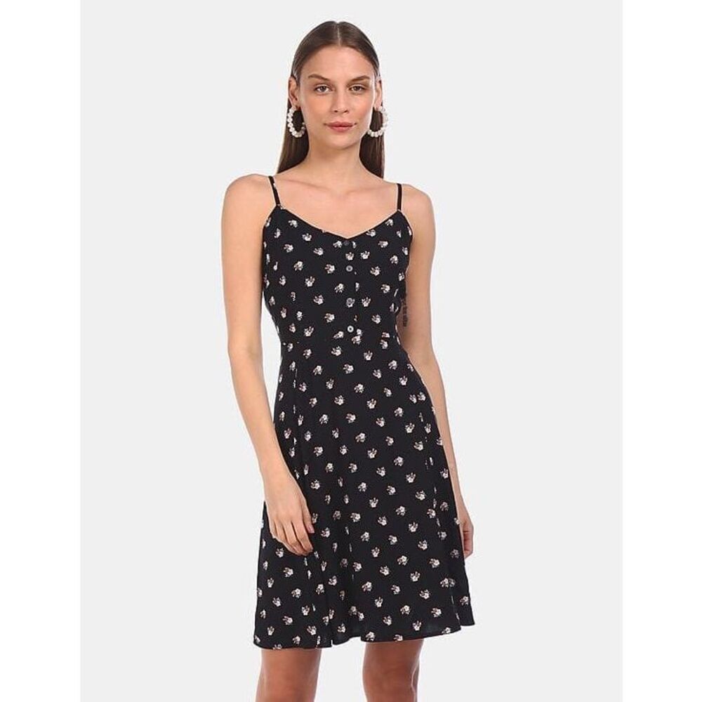 Gap Black Strappy Floral Printed Mini Dress Size 8